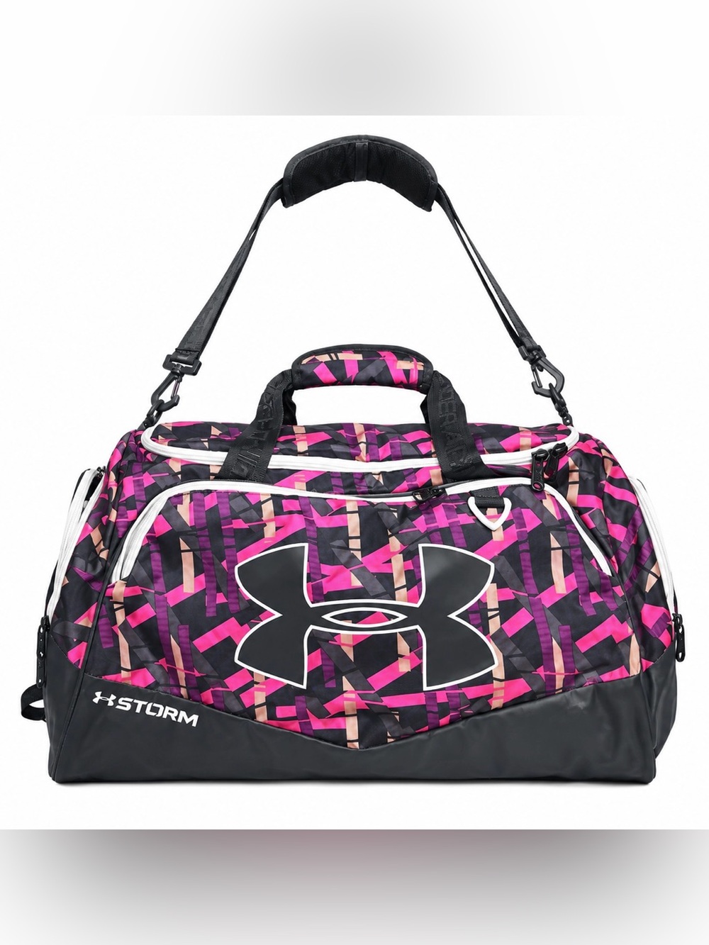 Under Armour Pink, Black & Cream Geometric Duffel Bag